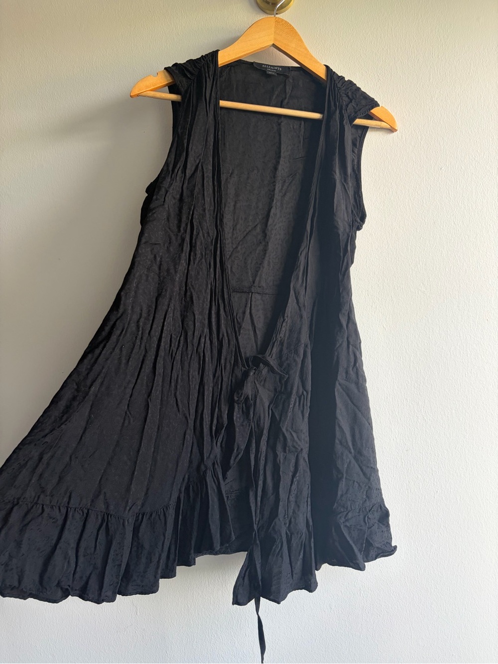 All Saints Black Sleeveless Tie-Front Mini Dress